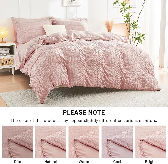 HYMOKEGE Rose Gold Full Size Comforter Sets Seersucker 7 Pieces, All Season - Image 6
