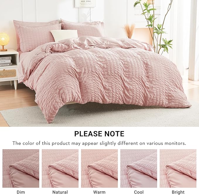 HYMOKEGE Rose Gold Twin XLComforter Set Seersucker 5 Pieces, All Season Luxury - Image 6