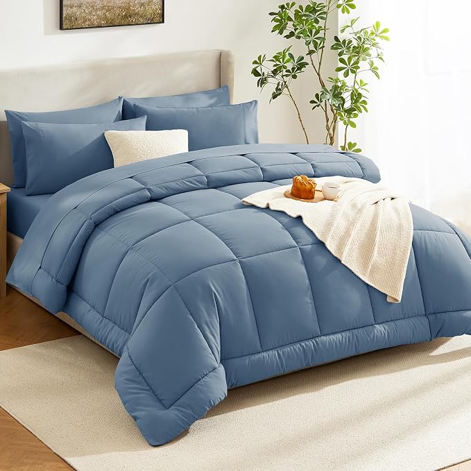 CozyLux Full Size Comforter Sets Dusty Blue, 7 Pieces Bed in a Bag, All Season - Image 8