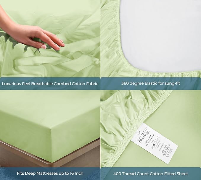 Royale Linen 400 Thread Count 100% American Grown Cotton Fitted Sheet Twin Size - Image 5