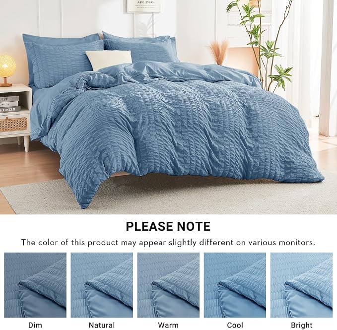HYMOKEGE Mineral Blue King Size Comforter Set Seersucker 7 Pieces, All Season - Image 6