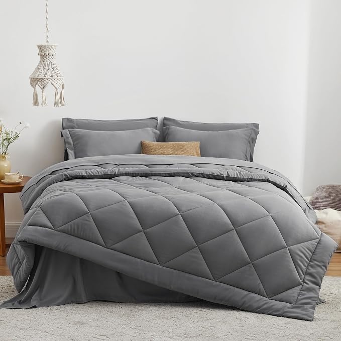 Love's cabin Twin XL Comforter Set Grey, 5 Pieces Twin XL Bed in a Bag - Image 2
