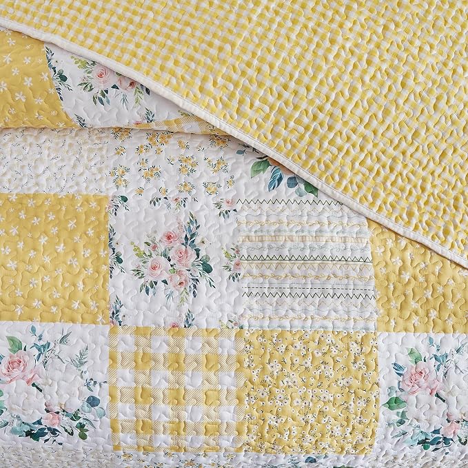 Joyreap 3 Pieces Patchwork Quilt Set California King, 102x114 inches- Yellow n - Image 7