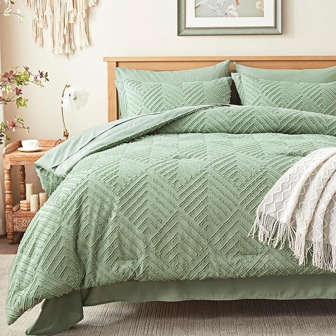 Zzlpp King Comforter Set 7 Pieces, Sage Green Tufted Bed in a Bag by ZZLPP