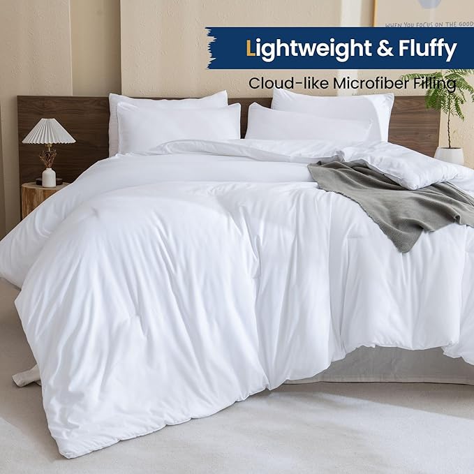 Paxrac White Super King Comforter Set 120x120In, 3 Pieces Oversized King - Image 3