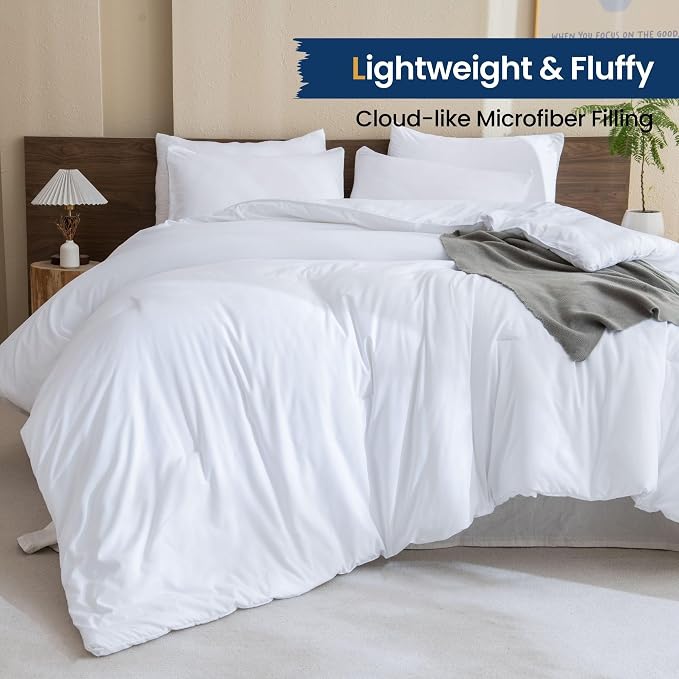 Paxrac White Super King Plus Comforter Set 128x120In, 3 Pieces Oversized King - Image 3