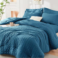 HYMOKEGE Teal King Size Comforter Set Seersucker 7 Pieces, All Season Luxury by HYMOKEGE
