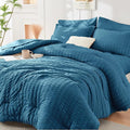 HYMOKEGE Teal California King Comforter Set Seersucker 7 Pieces, All Season by HYMOKEGE