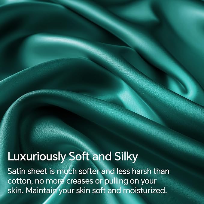 BEDELITE Satin Sheets Twin XL Size Bed Set, Luxury Soft Teal Silky Sheets - Image 3