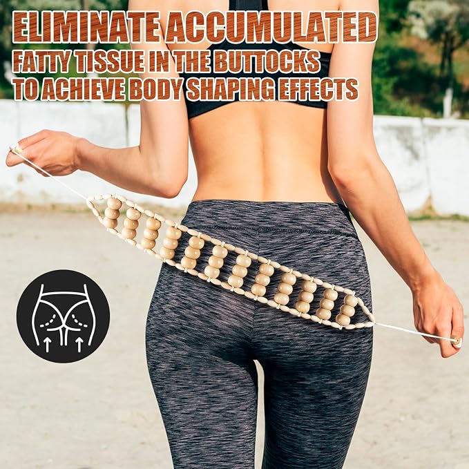 KintKita Wood Therapy Massage Tools, Back Wooden Massage Roller Rope Tool - Image 3