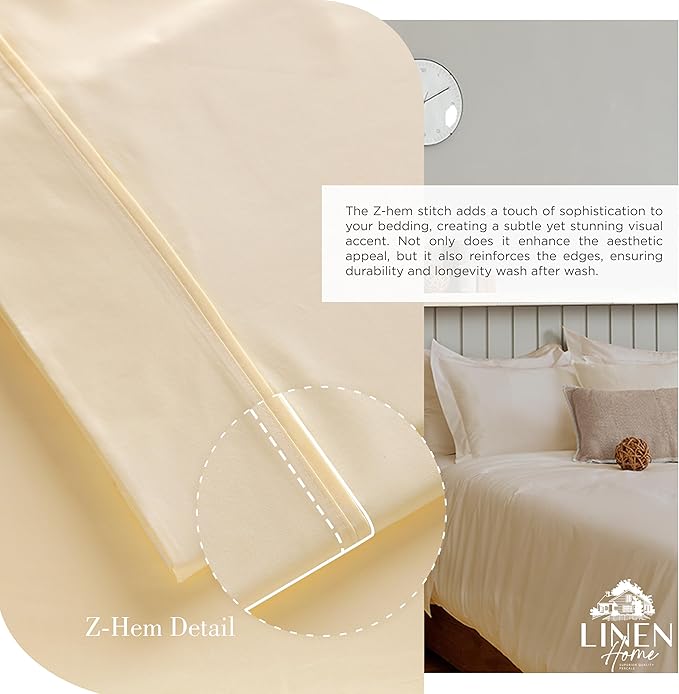 Linen Home 100% Cotton Percale Sheets Queen Size, Deep Pocket, 4 Pieces Set - Image 3