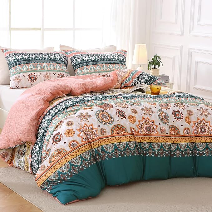 MUXHOMO Duvet Cover King Size, Reversible Floral Boho Flower Duvet Cover Set - Image 3