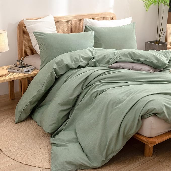 BESTOUCH Duvet Cover Set 100% Washed Cotton Linen Feel Super Soft Comfortable - Image 5