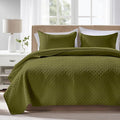 FLYMME Twin Quilt Set, Lightweight Olive Green Bedspreads, Basket Weave Pattern by FLYMME
