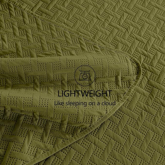FLYMME Twin Quilt Set, Lightweight Olive Green Bedspreads, Basket Weave Pattern - Image 6