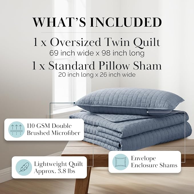 Southshore Fine Living, Inc. Twin Quilt Set, Quilted Blue Bedspread Twin/XL - Image 2
