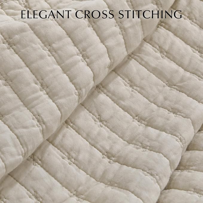 EVERGRACE Cross Stitch Pre-Washed Cotton Quilt Bedding Set Queen Size, - Image 3