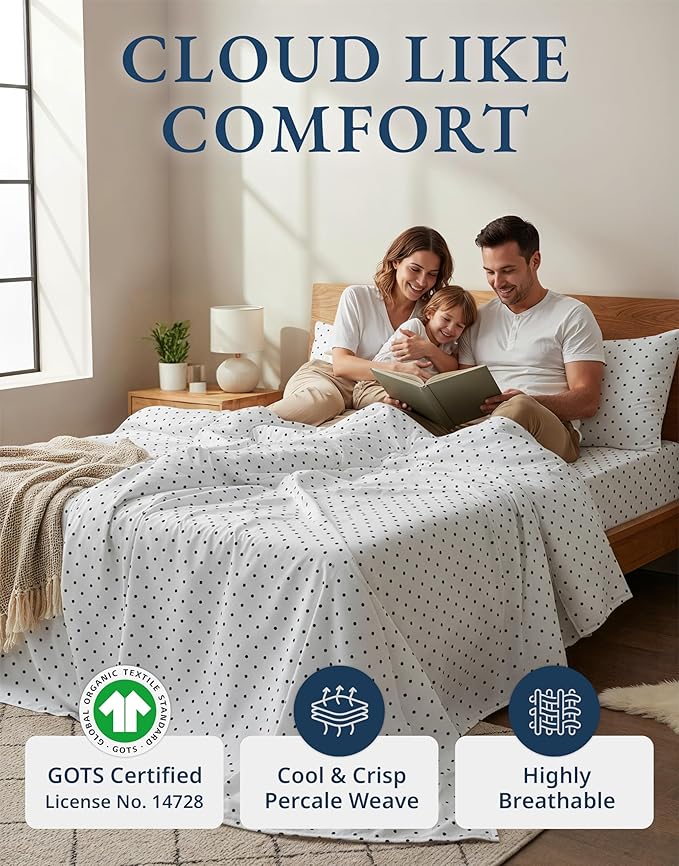 LANE LINEN 100% Organic Cotton Full Sheets Set, Percale Fully Elasticized - Image 2
