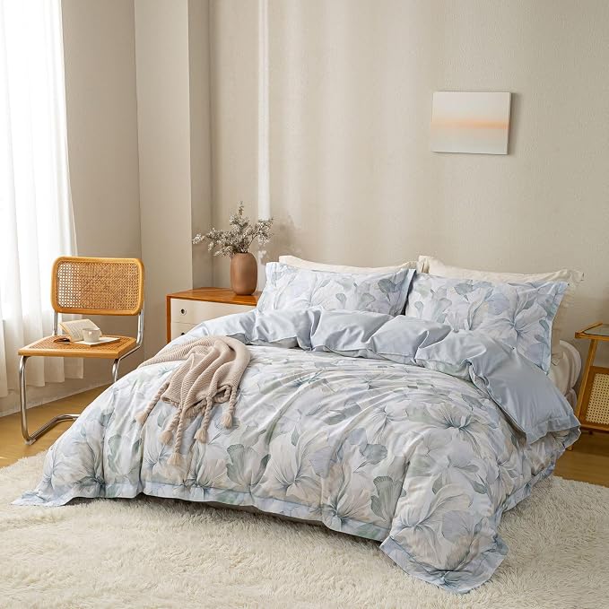OAITE Duvet Cover Set Queen Size Floral Pattern Ultra Soft 100% Cotton Duvet - Image 3