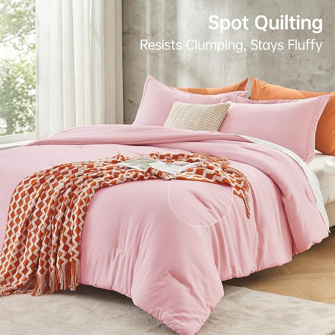 MUXHOMO Pink California King Comforter Set, All Season Ultra Soft Down - Image 5