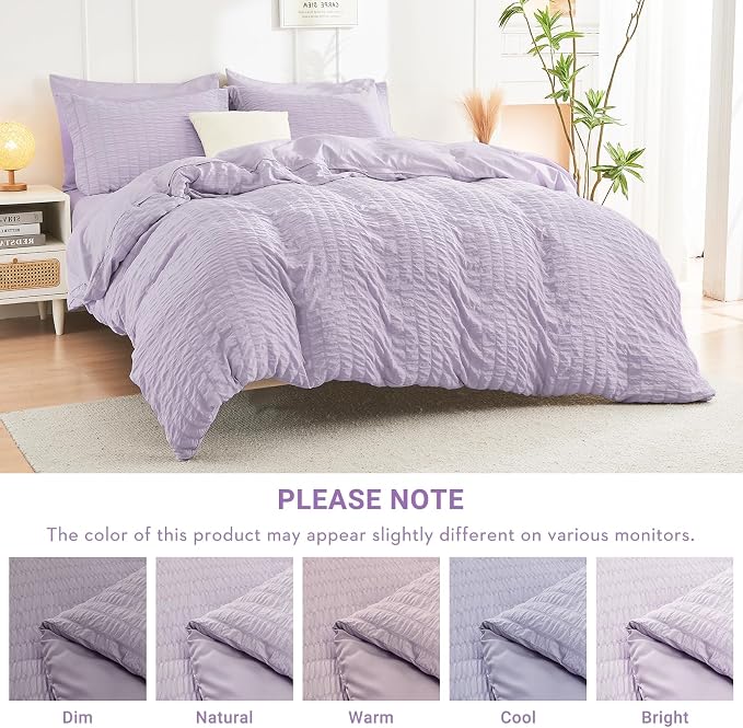 HYMOKEGE Lavender Twin Comforter Set Seersucker 5 Pieces, All Season Luxury Bed - Image 6