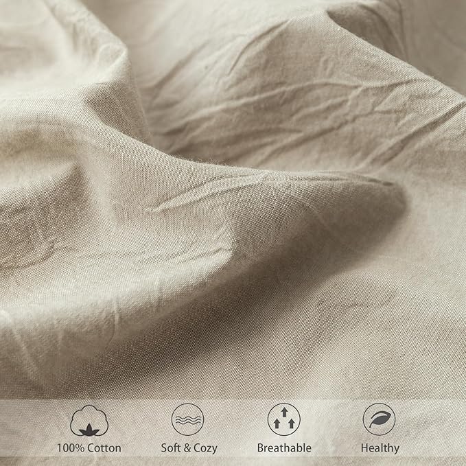MooMee Fitted Bottom Sheet Only 100% Washed Cotton Linen Like Textured - Image 5