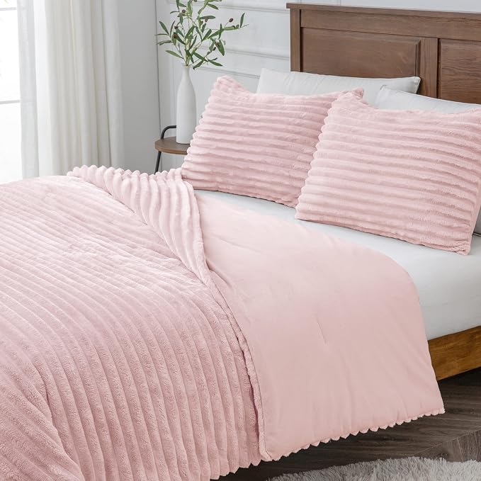 BEDELITE Fleece Queen Comforter Set -Super Soft & Warm Fluffy Pink Bedding - Image 9