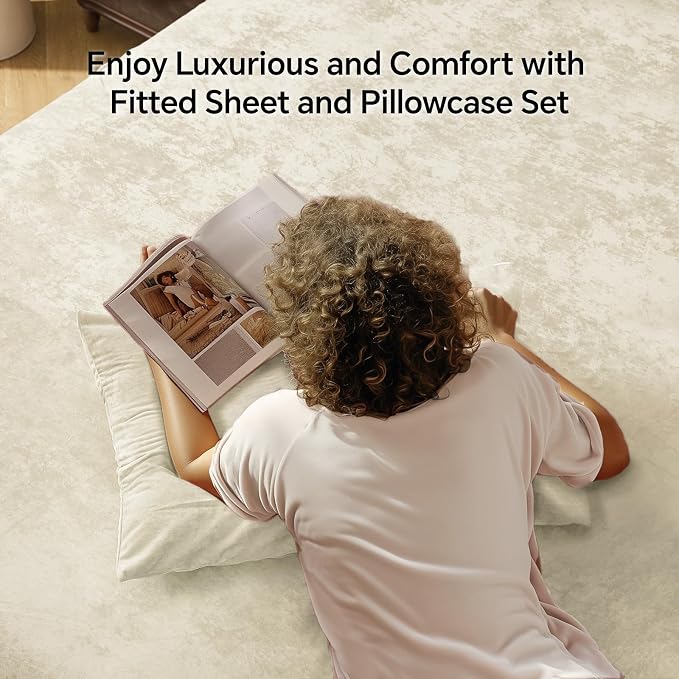 BEDELITE Velvet Fitted Sheet and Pillowcases Set, Luxury Soft Fuzzy Bottom Sheet - Image 2