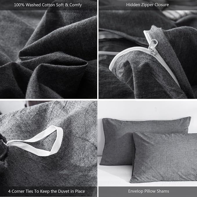 MooMee Bedding Duvet Cover Set 100% Washed Cotton Linen Like Textured - Image 6