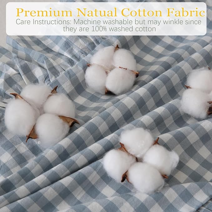 Light Blue/White Ruffled Long Lumbar Gingham Pillow Sham 14x36 inches 1 Piece - Image 7