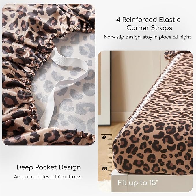 MR&HM Satin Bed Sheets with Elastic Corner Straps, Full Size Sheets Set - Image 5