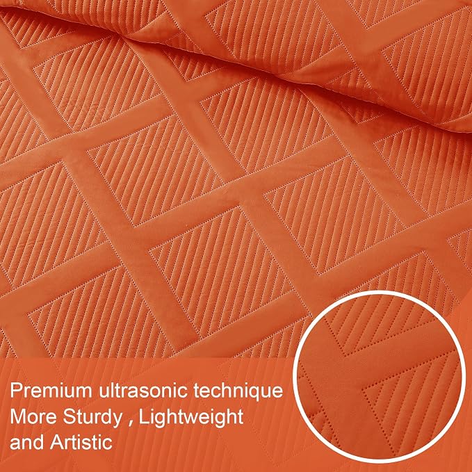 Exclusivo Mezcla Oversized King Quilt Set- Burnt Orange Cal King Quilts Bedding - Image 4