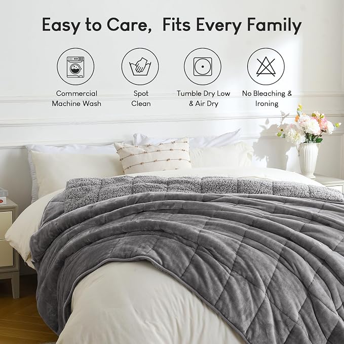 Cottonblue 20lbs Weighted Blanket Queen Size, 60x80 Inches Grey Sherpa Weighted - Image 7