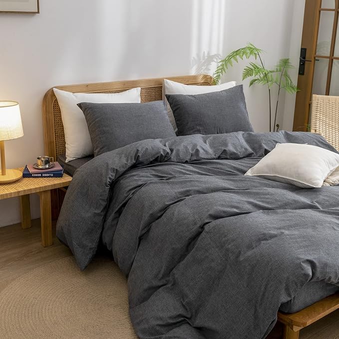 BESTOUCH Duvet Cover Set 100% Washed Cotton Linen Feel Super Soft Comfortable - Image 5