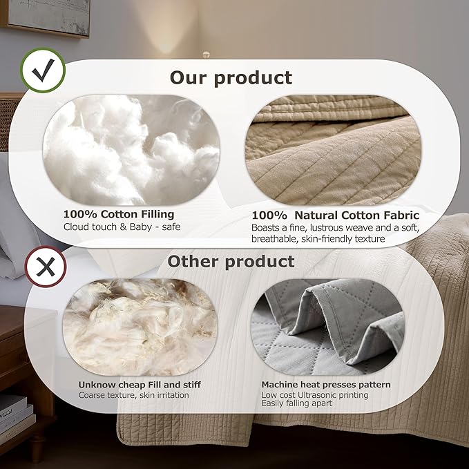 palassio Striped Dark Beige 100% Cotton Quilt Twin Size Bedding Sets, - Image 7