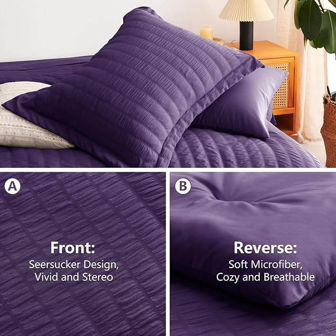 CozyLux King Size Comforter Set Purple Seersucker 7 Pieces Bed in a Bag King - Image 4