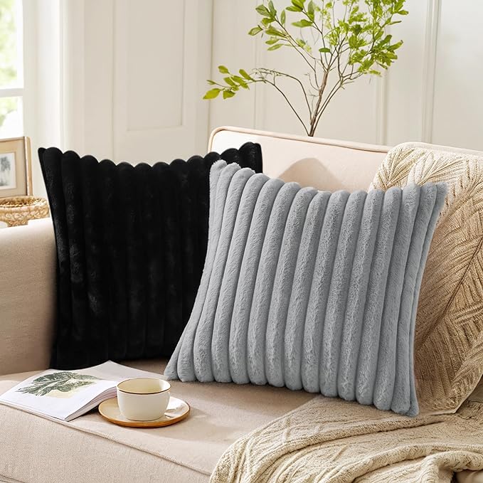 Pallene Faux Fur Plush Throw Pillow Covers 20x20 Set of 2, Luxury Soft Fluffy - Image 3
