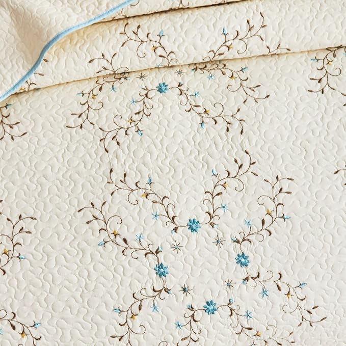 ROOMLIFE Quilt Set King Size 3D Floral Embroidery Pattern 3-Piece Cotton - Image 5