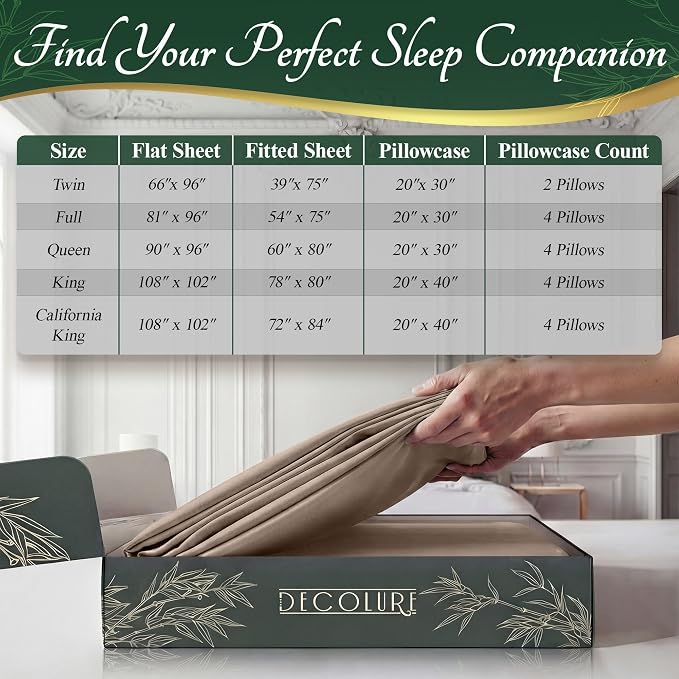 DECOLURE 100% Viscose Derived from Bamboo Sheets Twin Size - Image 8