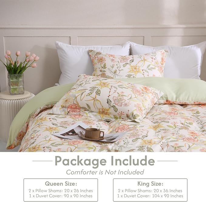 LONAVA Queen Floral 3 Pcs Duvet Cover Set, Breathable Soft Microfiber Glass - Image 6