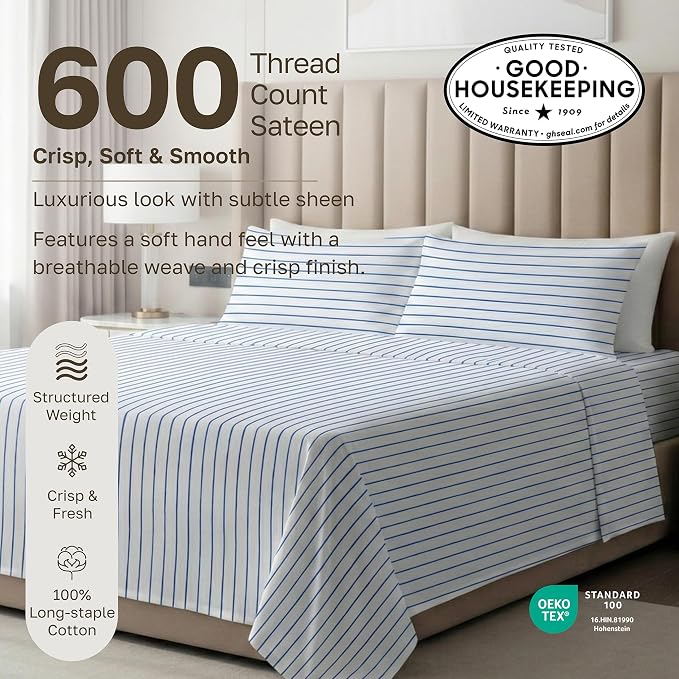 California Design Den Printed Striped Bed Sheets King Size Set - Image 3