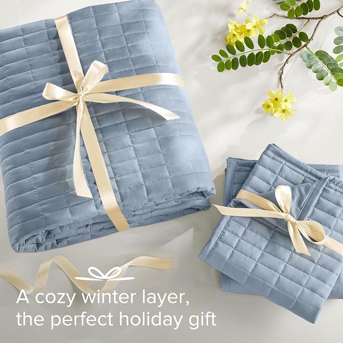 Comfort Spaces Blue Oversized Queen Quilt Set 102"x118" Bedspread Quilted - Image 7