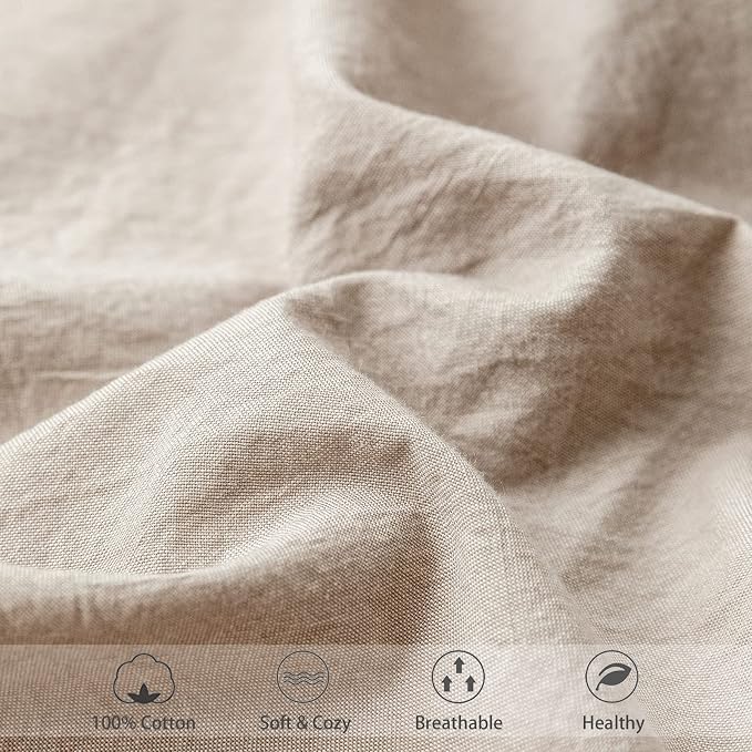 MooMee Fitted Bottom Sheet Only 100% Washed Cotton Linen Like Textured - Image 5