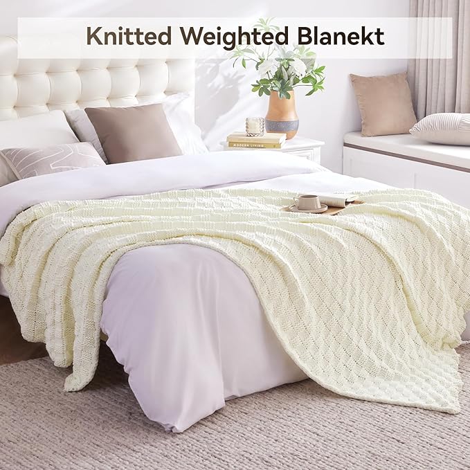 Knitted Weighted Blanket for Adult, No Beads Heavy Blanket 50” x 60'' 10lbs - Image 7