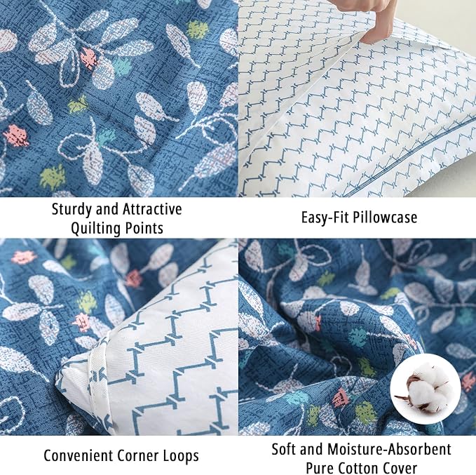 LEMIROE Blue Floral Cotton Comforter King Size - Image 5