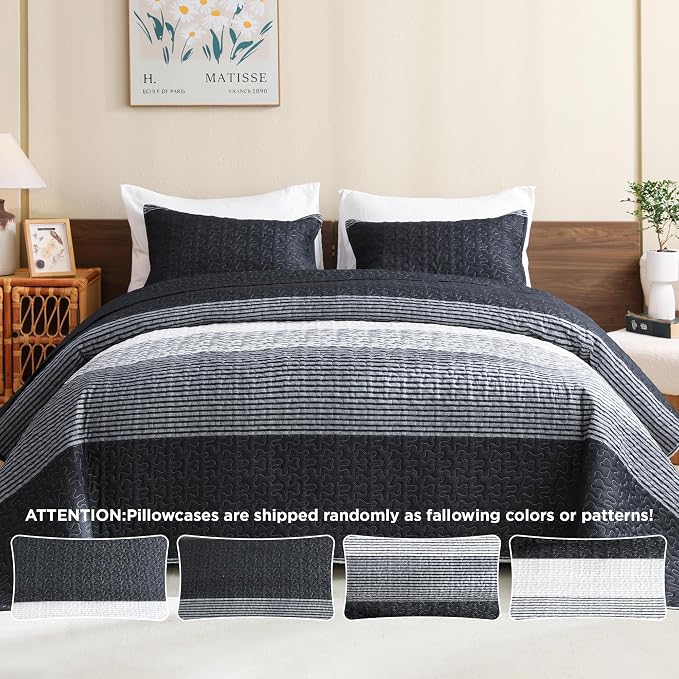 Litanika California King Quilt Set Black White Grey - Image 4