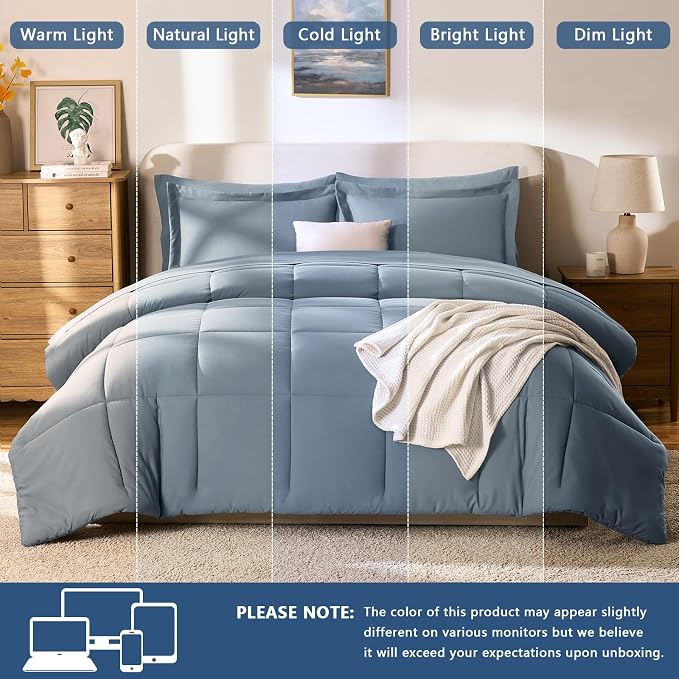 CozyLux Oversized King Comforter Sets Grayish Blue, 7 Pieces Bed in a Bag - Image 5
