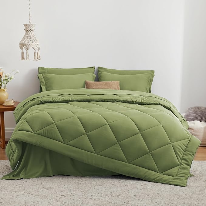 Love's cabin California King Comforter Set Olive Green, 7 Pieces California - Image 3