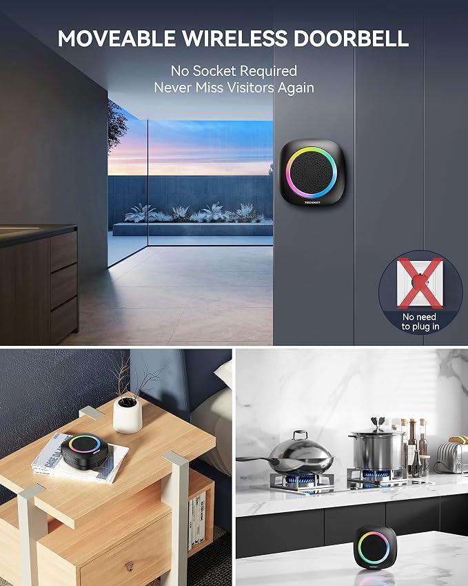 TECKNET Wireless Doorbell with 3 Portable Doorbells with RGB Light, Battery - Image 3