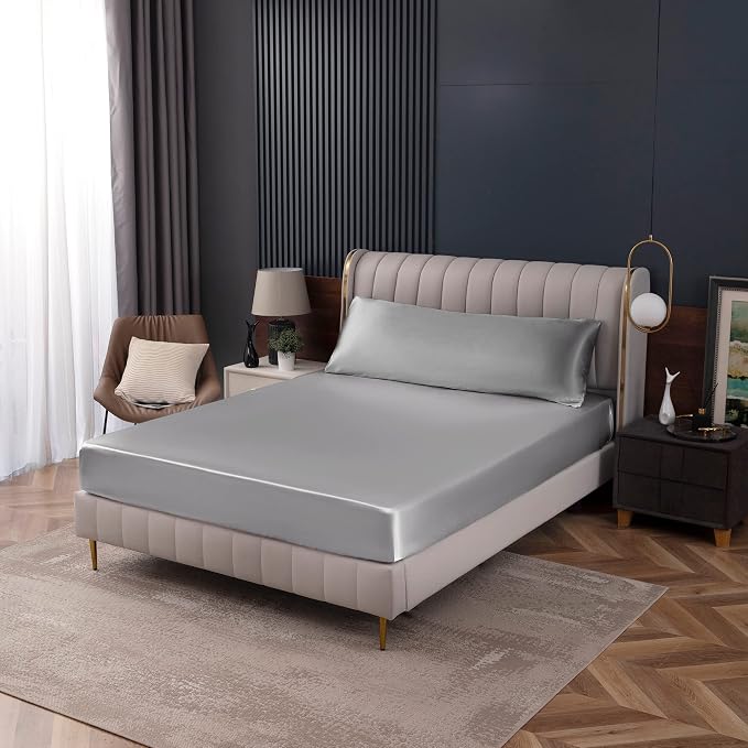 Homiest Luxury Light Grey Satin Fitted Sheet - Image 8